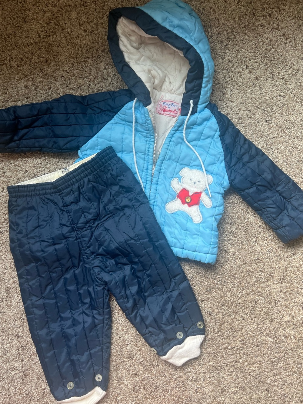 Vintage Wonderalls Sno-Set Blue Quilted Baby Ski Winter Jacket Pants Patagonia